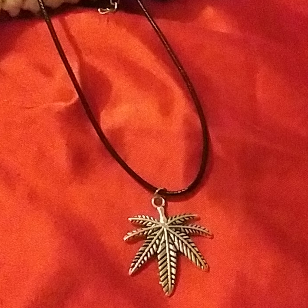 🌈Pot leaf leather charm necklace NEW
